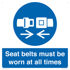 Seat belts must be worn at all times